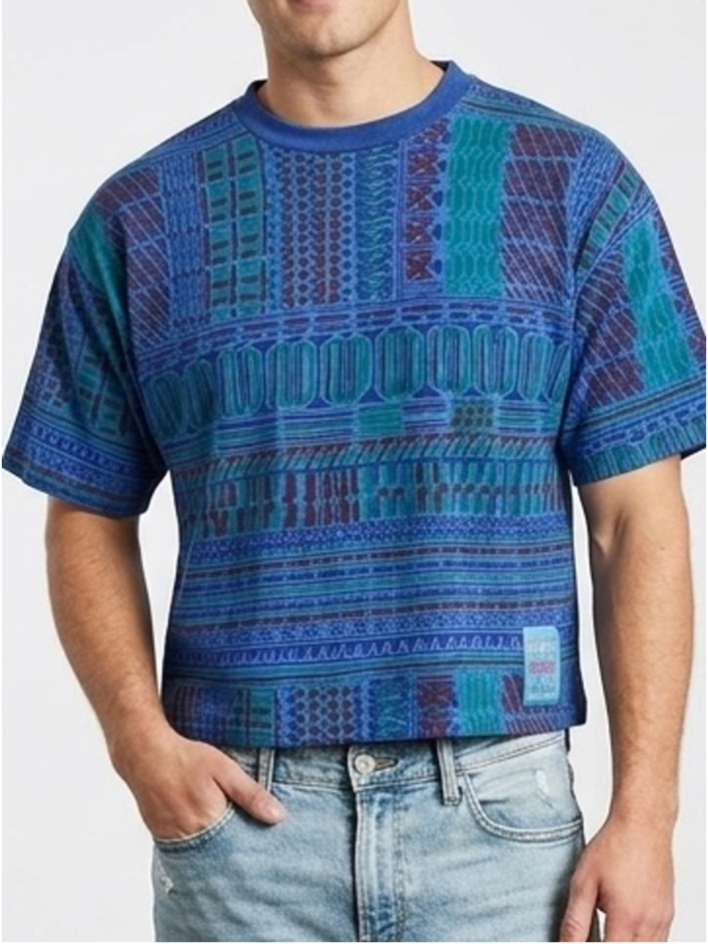 Men's Vintage Fiorucci Short Sleeve Graphic Tee, Size M, Blue and Teal 1935